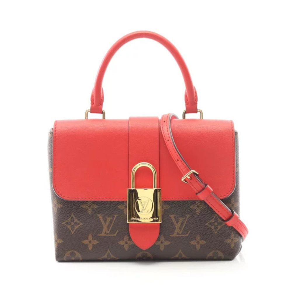 Louis Vuitton Locky Handbag Canvas Leather Monogram Brown Red